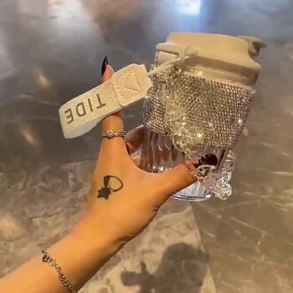 Large Capacity Portable Water Light Luxury Diamond Inlaid Chain Hand-held Direct Drinking Cross-border Hot Selling Coffee Cup