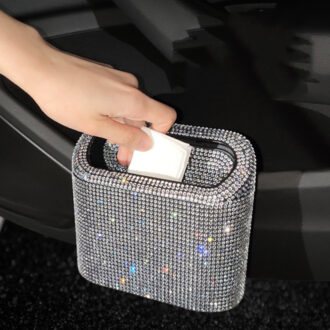 Newest Luxury Fashion Car Interior Storage Bag Car Trash Can Advanced Color Diamond Press Type Small Car Organizer Trash Box