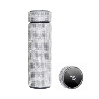Rhinestone Smart Thermos Tumbler Diamond-Embellished Vacuum Insulated Stainless Steel Temperature Display Bling Water Bottle